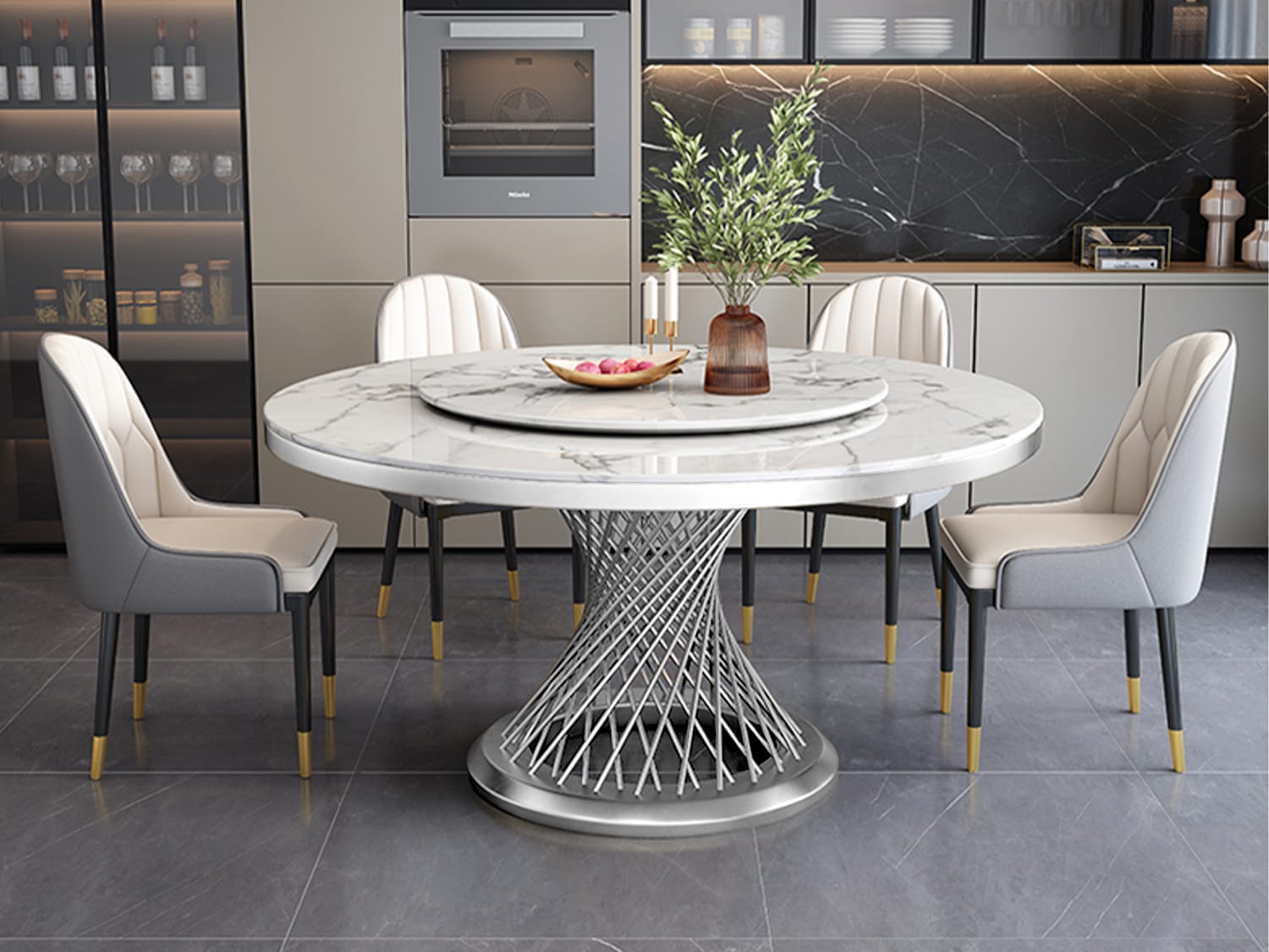 Marble 130cm Glass Dining Table Marcello Glass Top 6-Seater Dining