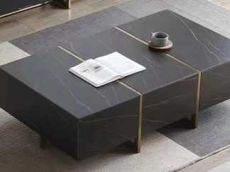 Cir Coffee Table-Black Sintered stone with Golden frame