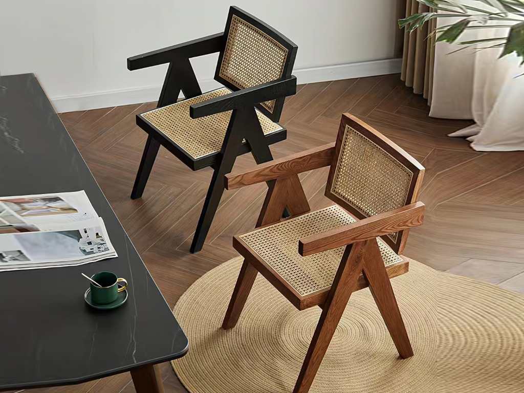 Wesley Rattan Dining Chairs-Walnut | Agape Furniture