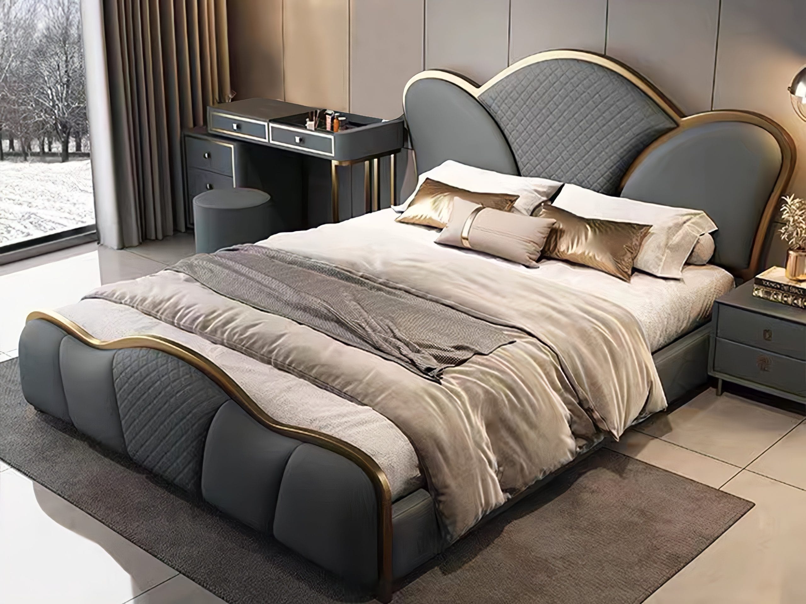 Netallie Leather Bed FrameQueen/King Agape Furniture