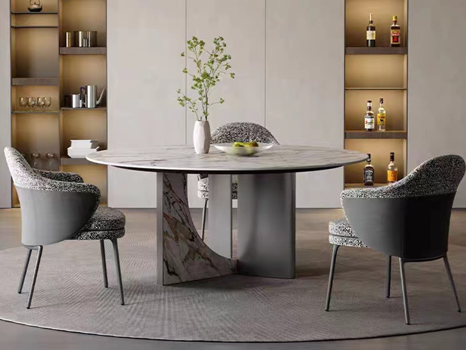 Lazy Susan Dining Table Modern Grey Round Sintered Stone Dining Table
