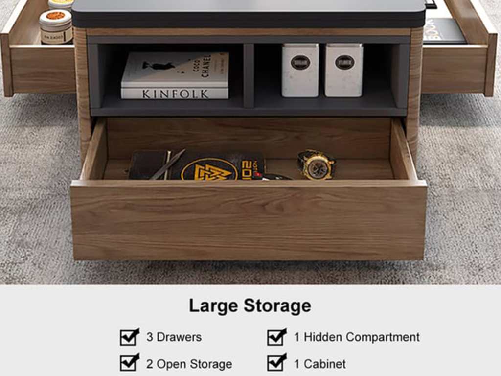 Multi-functional Coffee Table with Lift-Top/Shelf/Drawers in White ...
