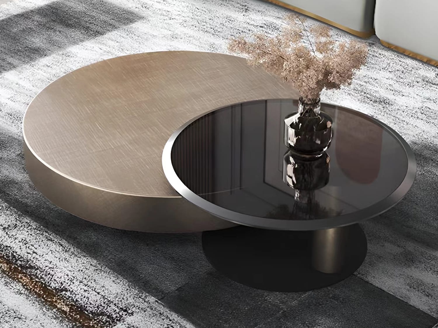 Forster Round Nesting Tempered Glass with Iron Base Coffee Table Set