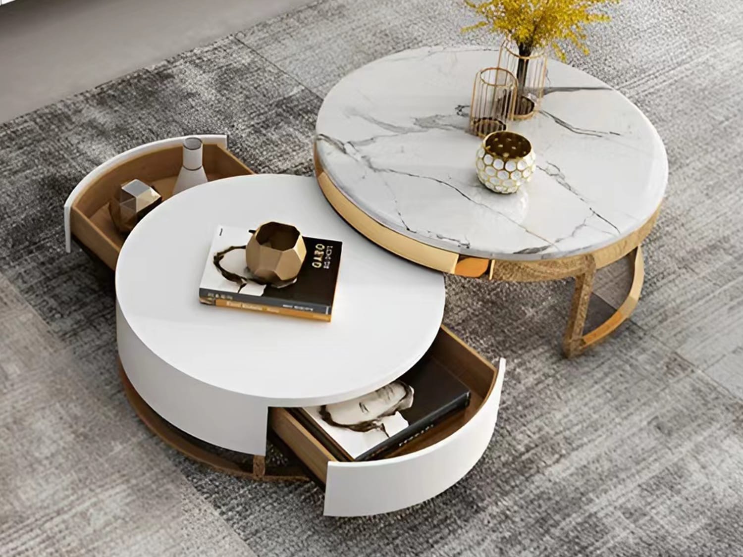 Bhutan Sintered Stone Coffee Table with Drawers in White Agape Furniture