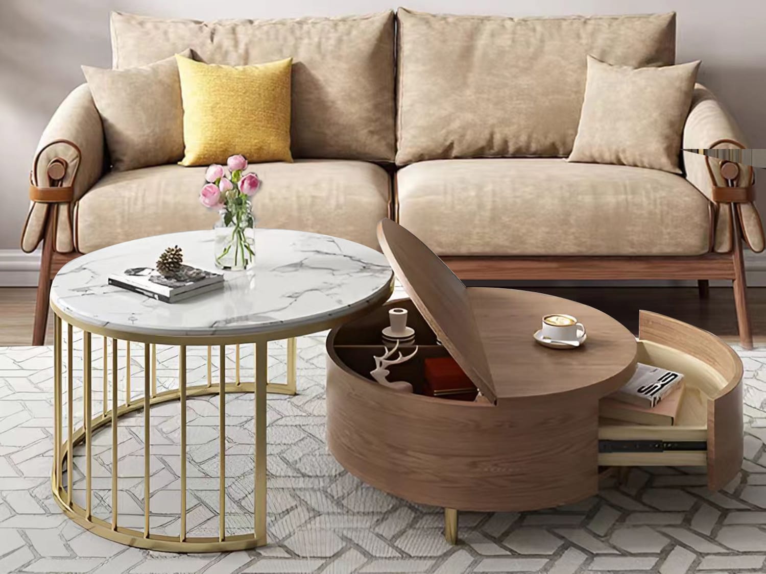 Bhutan Sintered Stone Coffee Table with Drawers in White Agape Furniture