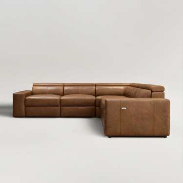 Piora Leather Modular Electric Recliners Lounge with USB chargers/Headrests/Footrests in Tan/Oatmeal/Black colour