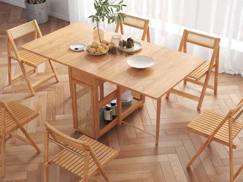 Leona Collapsible Wooden Dining Table With Pulleys