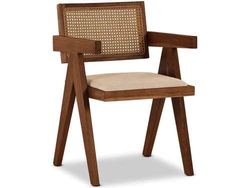 Lake Solid Wood with Rattan Dining Chair -Walnut/Oak/Black