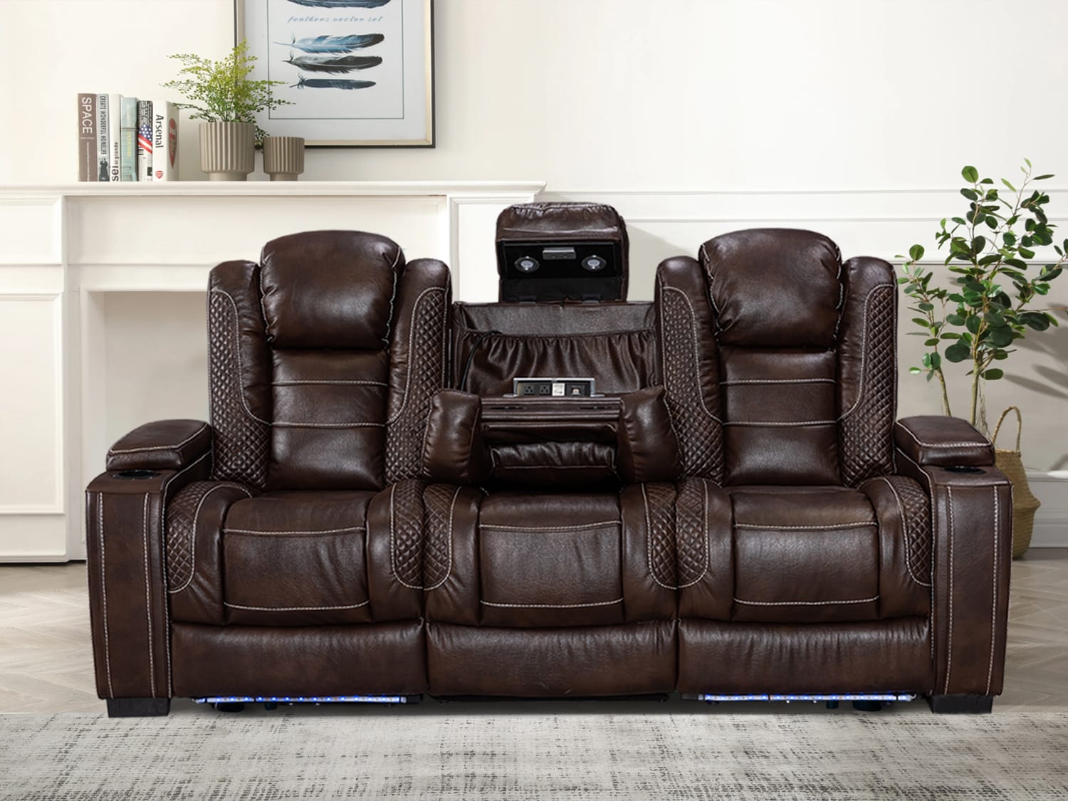 Norseman ELECTRIC LED light 3 Seater Recliner with Adjustable HeadrestBlacK/Brown Agape Furniture