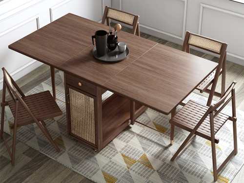 Leona Collapsible Wooden Dining Table With Pulleys-Walnut