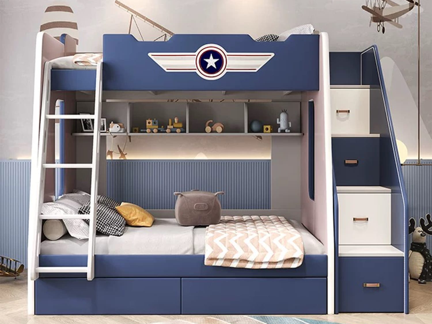 Bed Frame Boys Bunk Bed Sets Wooden House Bunk Bed With Tent, Twin