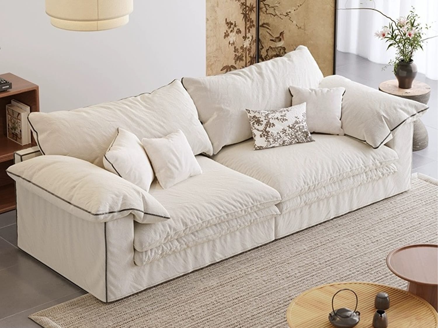 Chico Feather Cushion Modular SofaBean Green/Offwhite Agape Furniture