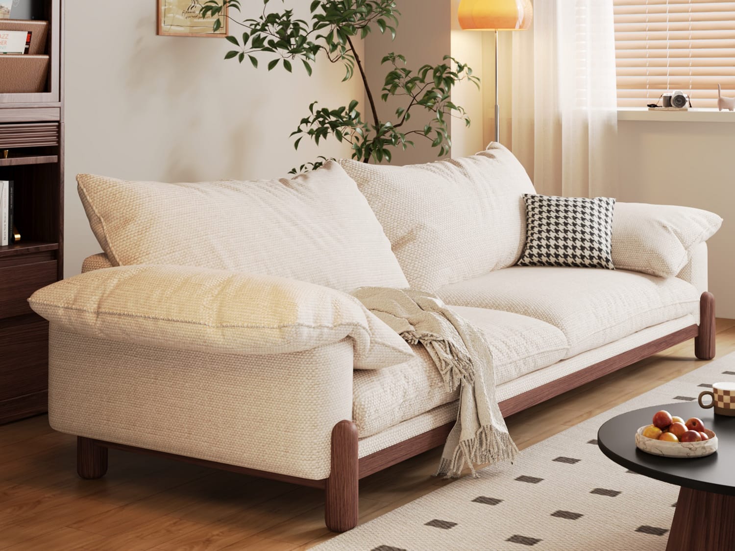 Dingo Modern Design Linen Rayon/Velvet Suede Sofa-Bean Green/Off-White ...