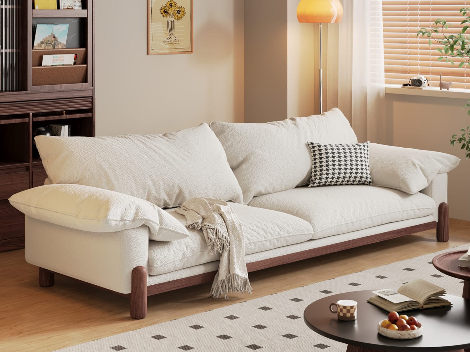 Dingo Modern Design Linen Rayon/Velvet Suede Sofa-Bean Green/Off-White ...