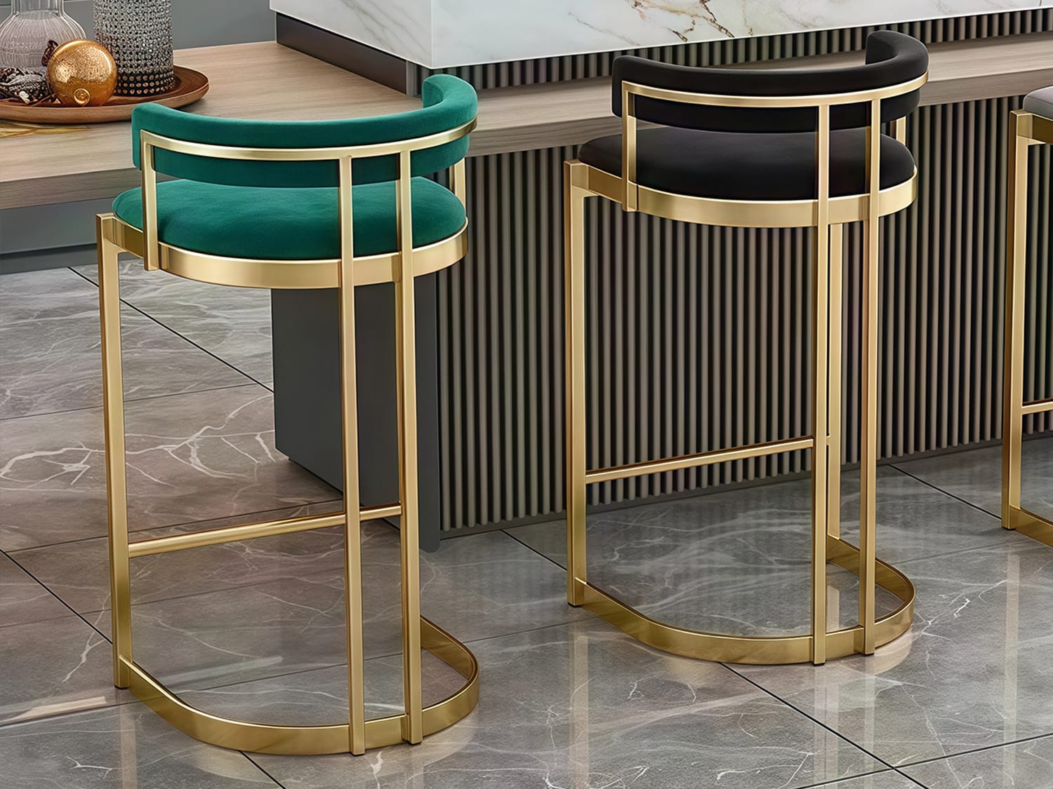 Bridger Modern Velvet Bar Stool-Blackish Green/Black/White | Agape ...