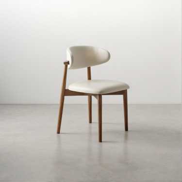 Troy Leather Dining Chair-Walnut/Black/Natural Wooden Frame