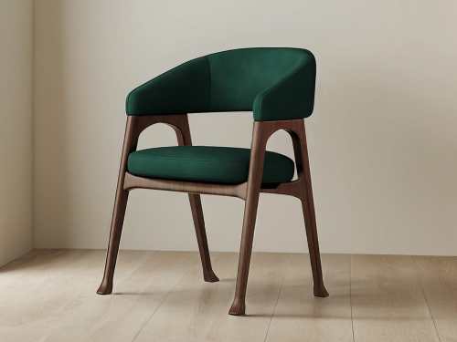 Albion Modern Velvet Dining Chair-Blackish Green/Black/Grey-Walnut