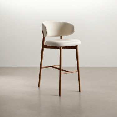 Troy Wooden Leather Bar Stool-Walnut/Black/Natural