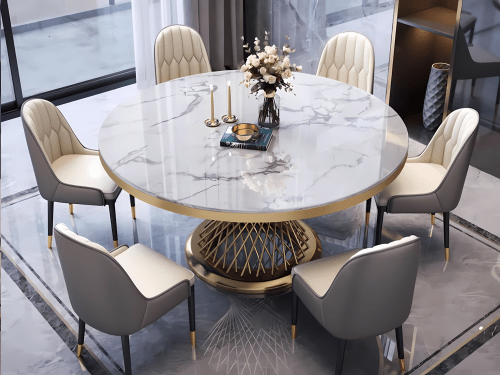 Milan Marble Dining Table-With/Without Lazy Susan-Golden/Silver-120/135/150CM