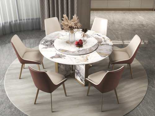 Vina Sintered Stone Dining Table-With/Without Lazy Susan-Golden/Black-120/135/150CM