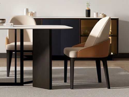 Fairview Leather Dining Chair-Grey/Navy Blue/Orange Brown