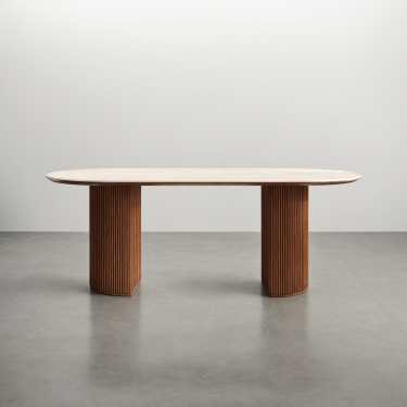 Perth Rock Travertine Sintered Stone Dining Table- Walnut-160/180/200/220CM