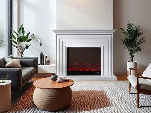 Saturnia Decorative/Electric Heater Fireplace with LED Optical Artificial Flame-White-120CM