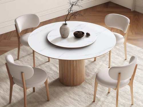 Mac Harabai Sintered Stone Dining Table With/Without Lazy Susan-Natural-120/135/150CM