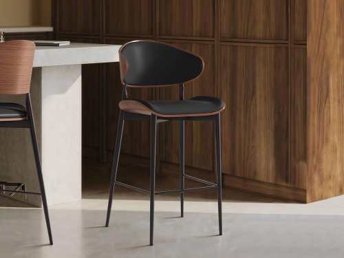 Yemusi Modern Leather Bar Stool-White/Black/Brown