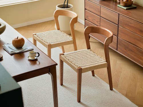 Aimeir Wooden Rope Dining Chair-Natural/Walnut
