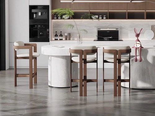 Murdock Modern Leather Bar Stool-White/Brown/Blue/Blackish Green-Walnut