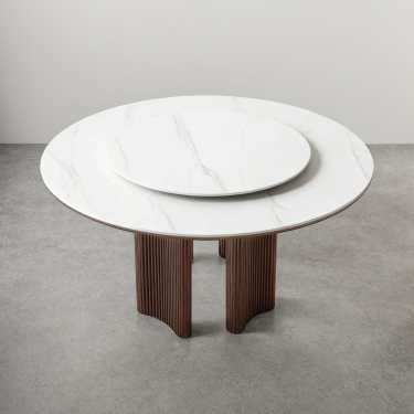 Avery Round Matt Harabai Sintered Stone Dining Table-Walnut-With/Without Lazy Susan-120/135/150CM