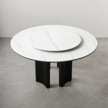 Avery Round Matt Harabai Sintered Stone Dining Table-Black-With/Without Lazy Susan-120/135/150CM