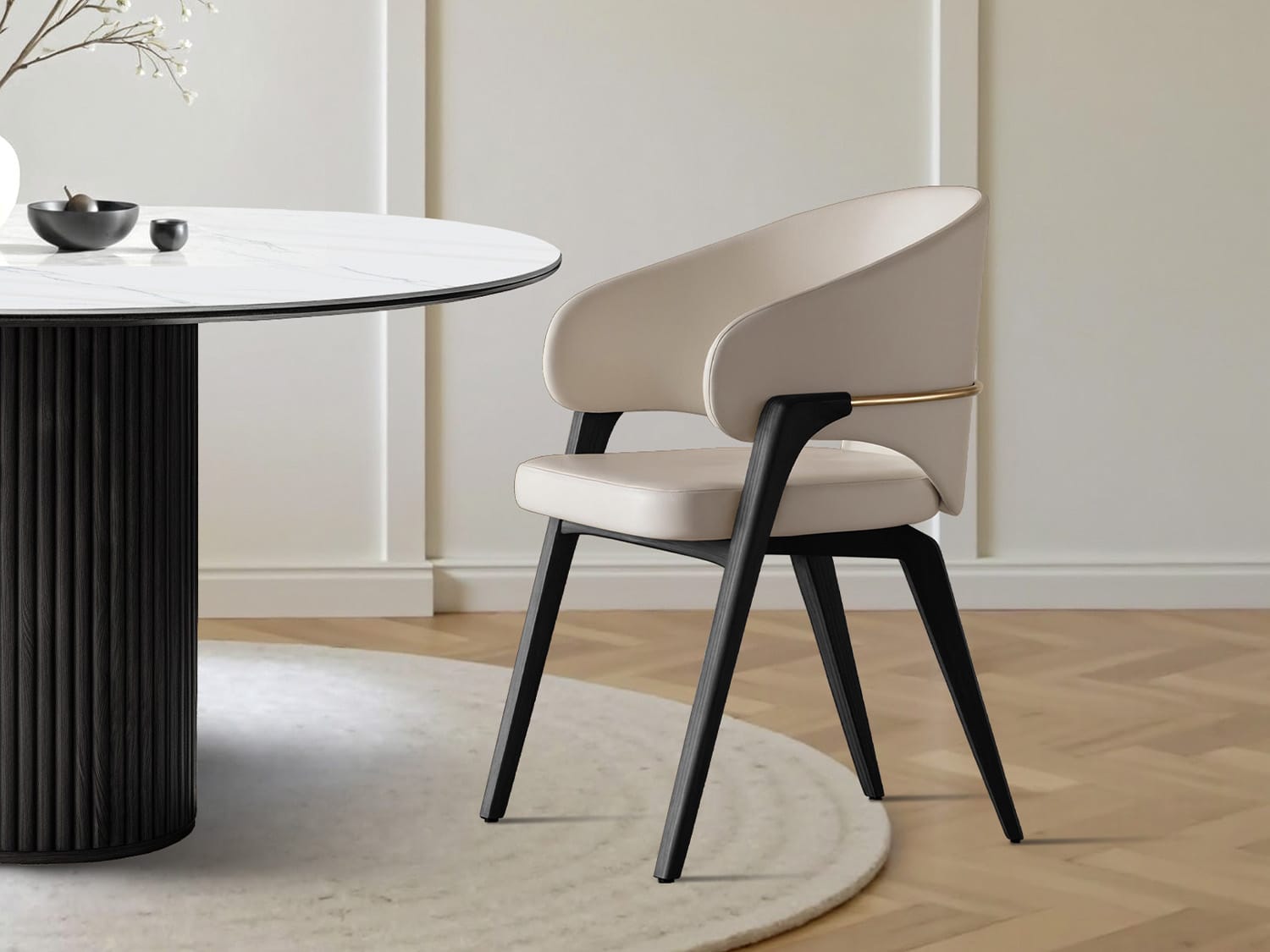 Curated visual reference: Visual Reference: Manina Modern Wooden Leather Dining Chair Off White Brown Avocado