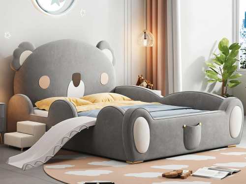 Harlingen Modern Fence Style Kid's Bed Frame-With/Without Removable Slide&Stairs-King Single/Double/Queen