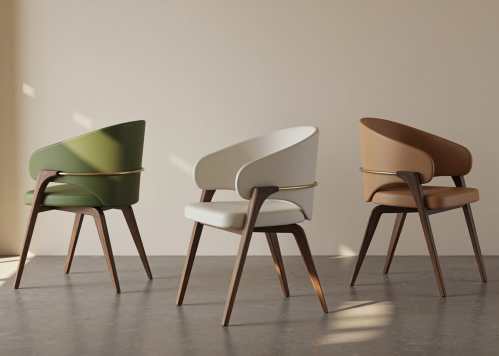 Manina Modern Wooden Leather Dining Chair-Off White/Brown/Avocado Green