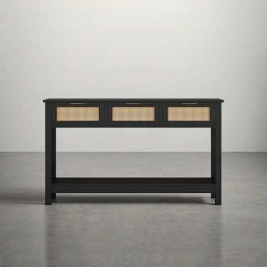 Torres Boho Rattan Console Table-Black/Walnut