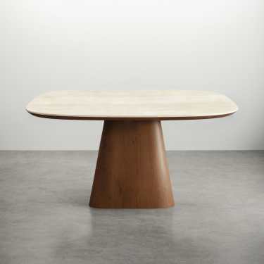 Aimeir Square Travertine Sintered Stone Dining Table-Walnut/Natural/Black-120/135/150CM