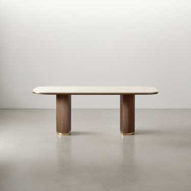 Nebo Travertine Sintered Stone Dining Table-Semicircular Leg-200CM