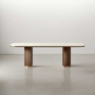 Nebo Travertine Sintered Stone Dining Table-Semicircular Leg-240CM