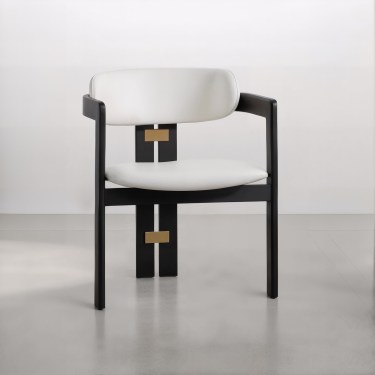 Furina Leather Dining Chair-Black/Dark Walnut Wooden Frame