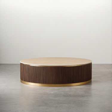 Nebo Travertine Sintered Stone Coffee Table-With/Without Side Table-Natural/Dark Walnut