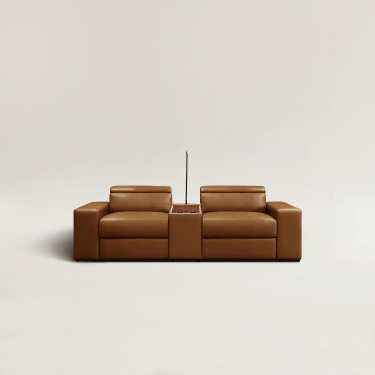 Piora Leather Modular Electric 2-Seater Recliners Lounge with USB chargers/Headrests/Footrests in Tan/Oatmeal/Black colour-With One Console