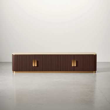 Nebo Travertine Sintered Stone TV Unit-Natural/Dark Walnut