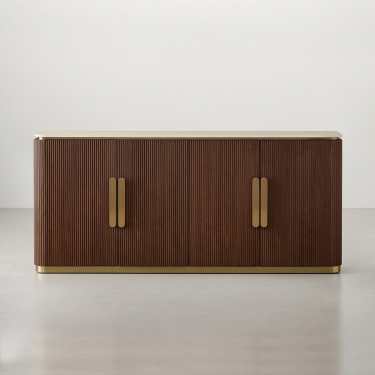 Nebo Travertine Sintered Stone Buffet-180CM-Natural/Dark Walnut