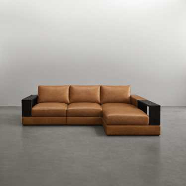 Veron Wireless Charger Leather Chaise Lounge-Black Wooden Armrest