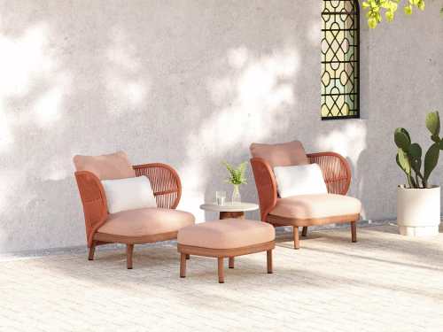 Cosala Outdoor Dining Chair/Ottoman/Side Table-Pink/Oatmeal