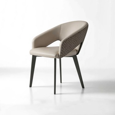 Ustek Modern Leather Dining Chair-Beige/Brown/Black