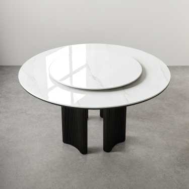 Avery Round Glossy Harabai Sintered Stone Dining Table-Black-With/Without Lazy Susan-120/135/150CM
