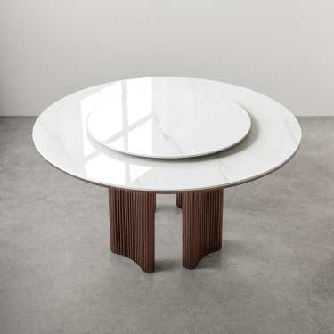 Avery Round Glossy Harabai Sintered Stone Dining Table-Walnut-With/Without Lazy Susan-120/135/150CM
